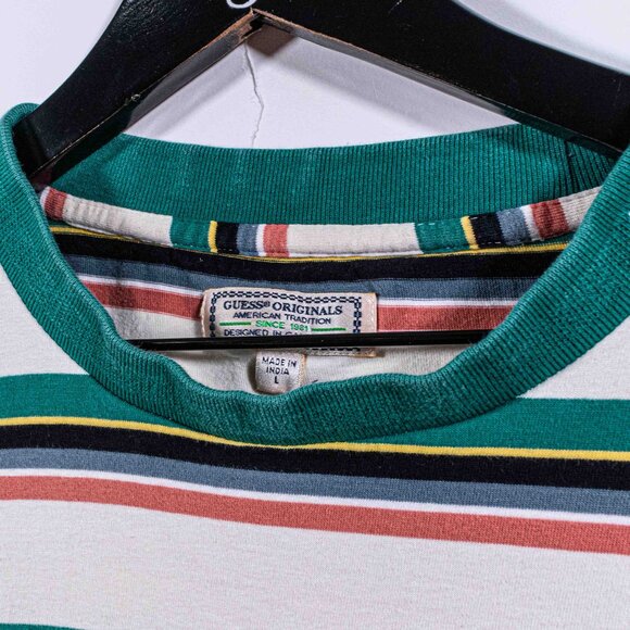 Guess Jeans Striped T-Shirt Large Y2K Streetwear Skate - Picture 4 of 10